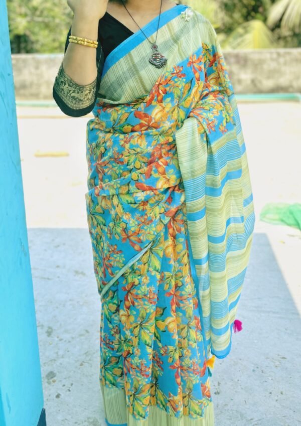 ডিজিটাল সিল্ক শাড়ী (আকাশী কালার)
